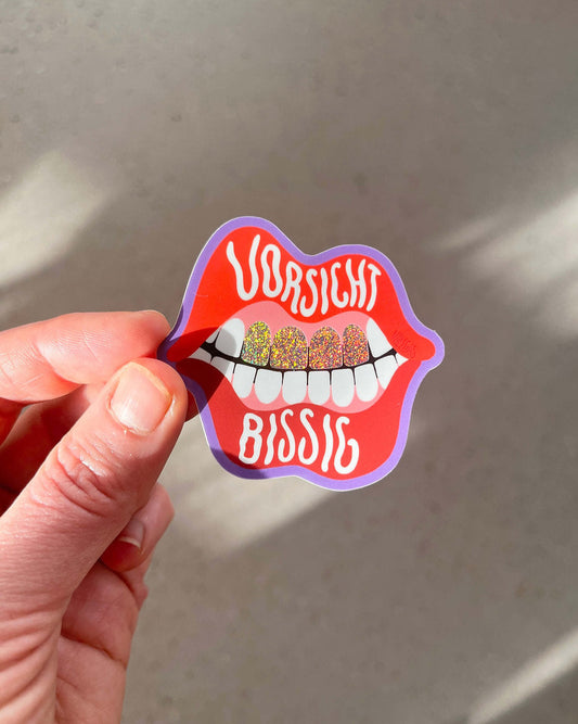 Vorsicht Bissig, feministischer Glitzer Sticker, feminismus, frauen, patriarchat